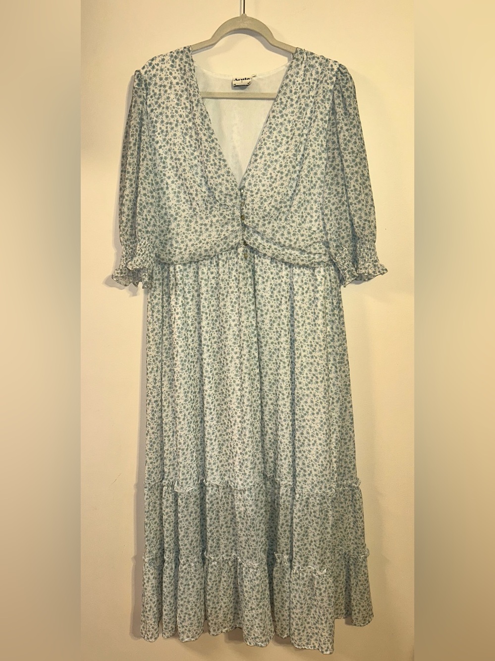 ARULA Light Blue Floral Maxi Dress- Size A (1X-16/18)